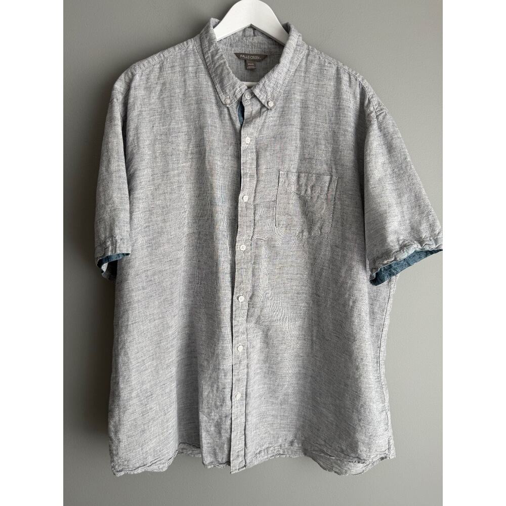 Falls Creek Shirt Size XXXL Gray Linen Cotton Blend Short Sleeve Button Down